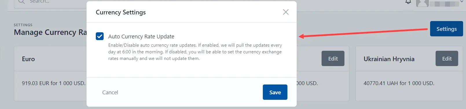 Check the Auto Currency Rate Update