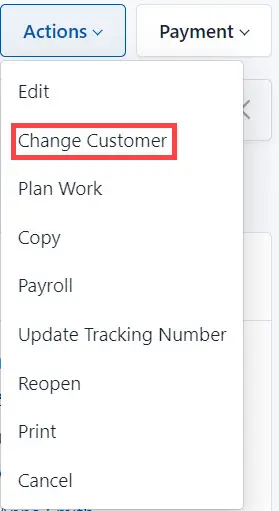 Select Change Customer from the list