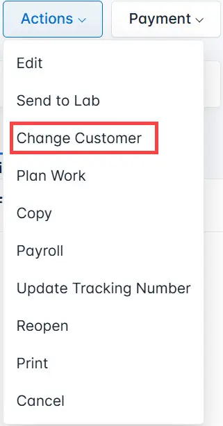Select Change Customer from the list