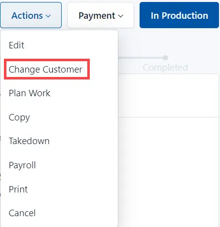 Select Change Customer from the list