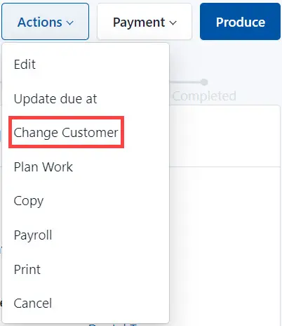 Select Change Customer from the list