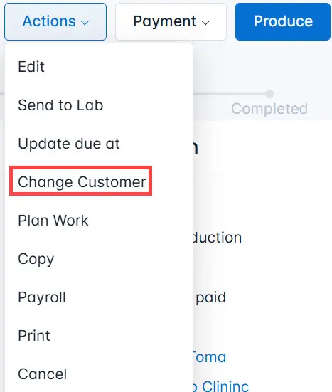 Select Change Customer from the list