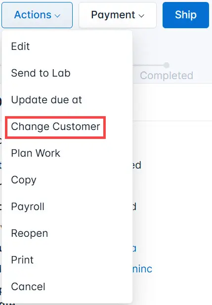 Select Change Customer from the list