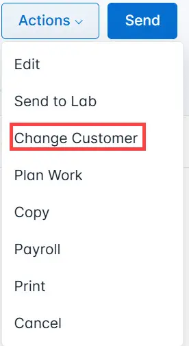 Select Change Customer from the list