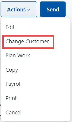 Select Change Customer from the list