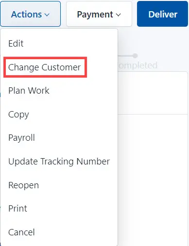 Select Change Customer from the list