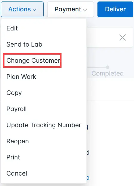 Select Change Customer from the list