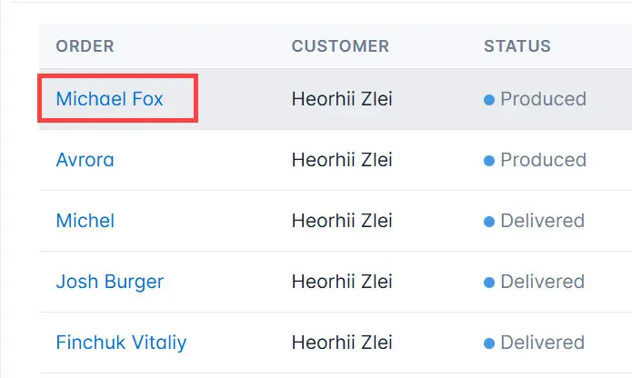Click the order name