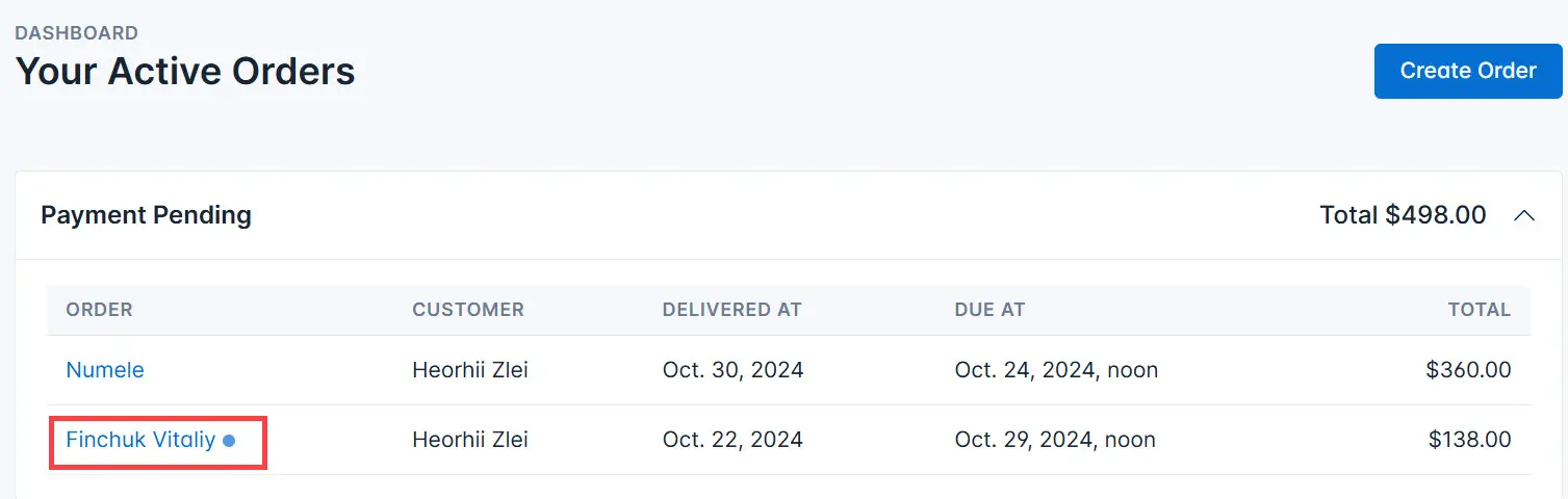 Click on the Order name