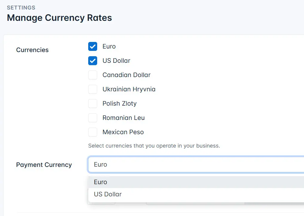 Select currencies