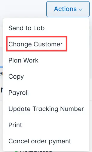 Select Change Customer from the list