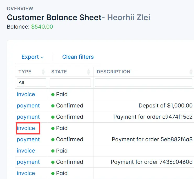 Select invoice to cancel