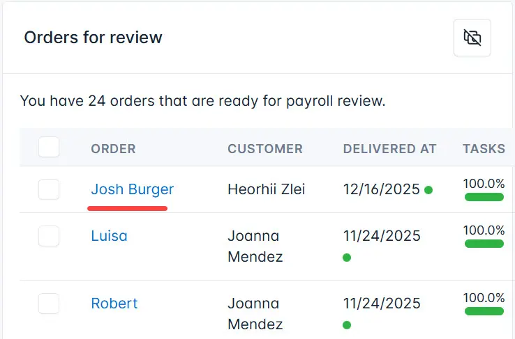 Click on the Order name