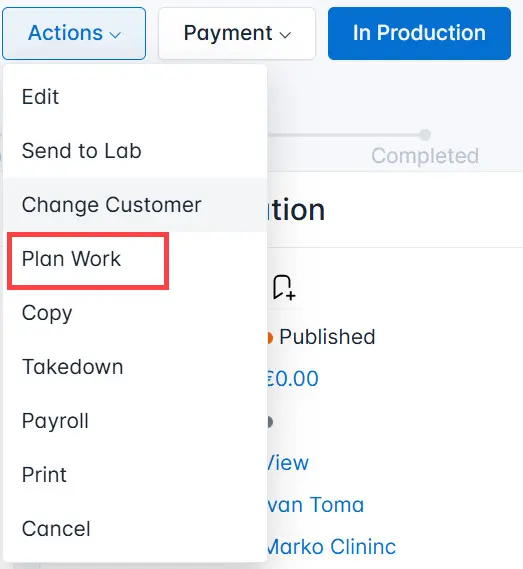 Select Plan Work from the list