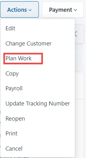 Select Plan Work from the list