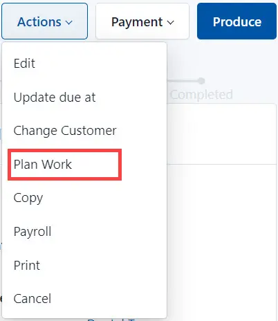 Select Plan Work from the list