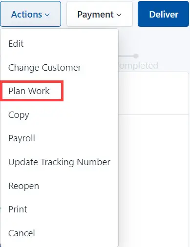 Select Plan Work from the list