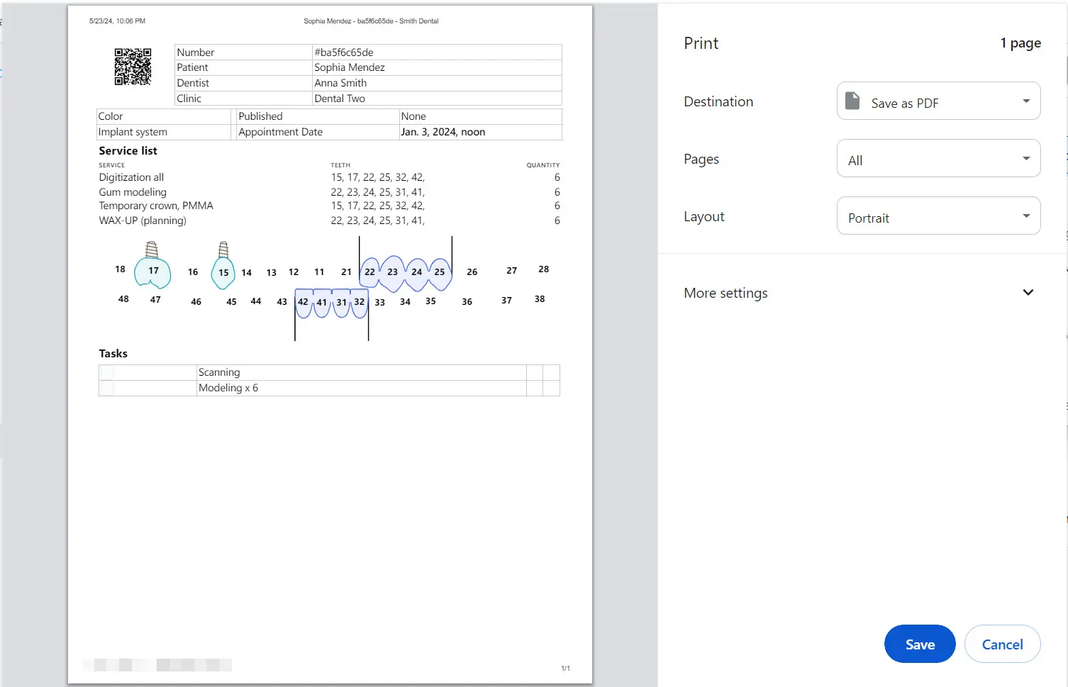 The Order form to print