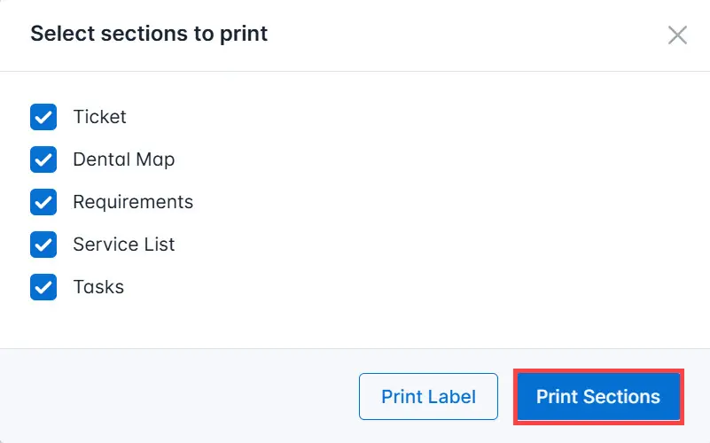 Select sections to print