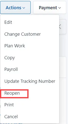 Select Reopen from the list