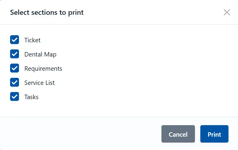 Select sections to print