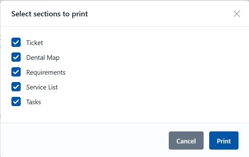 Select sections to print