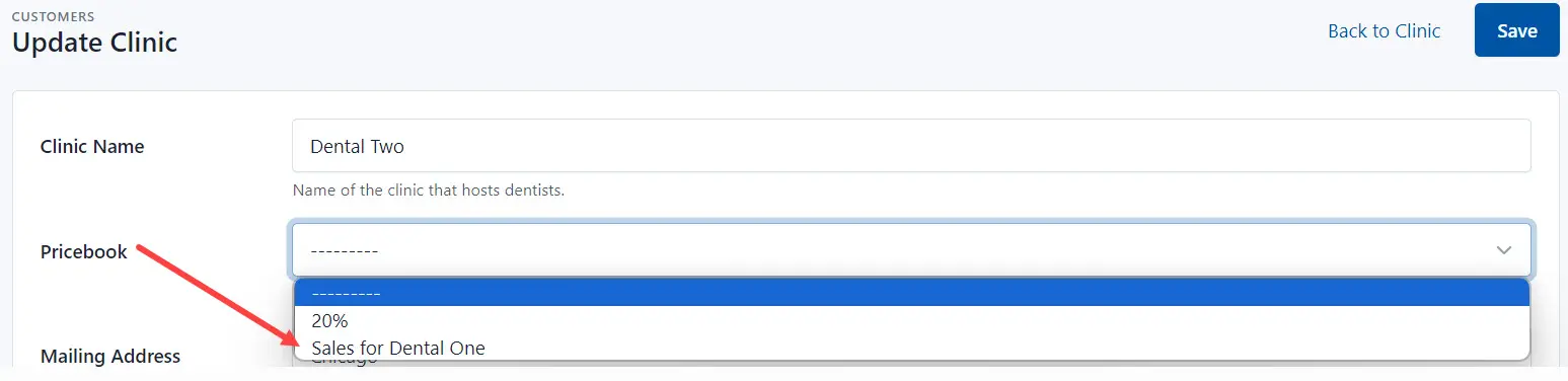 Select pricebook from the list