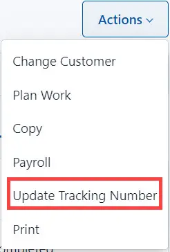 Select Update Tracking Number