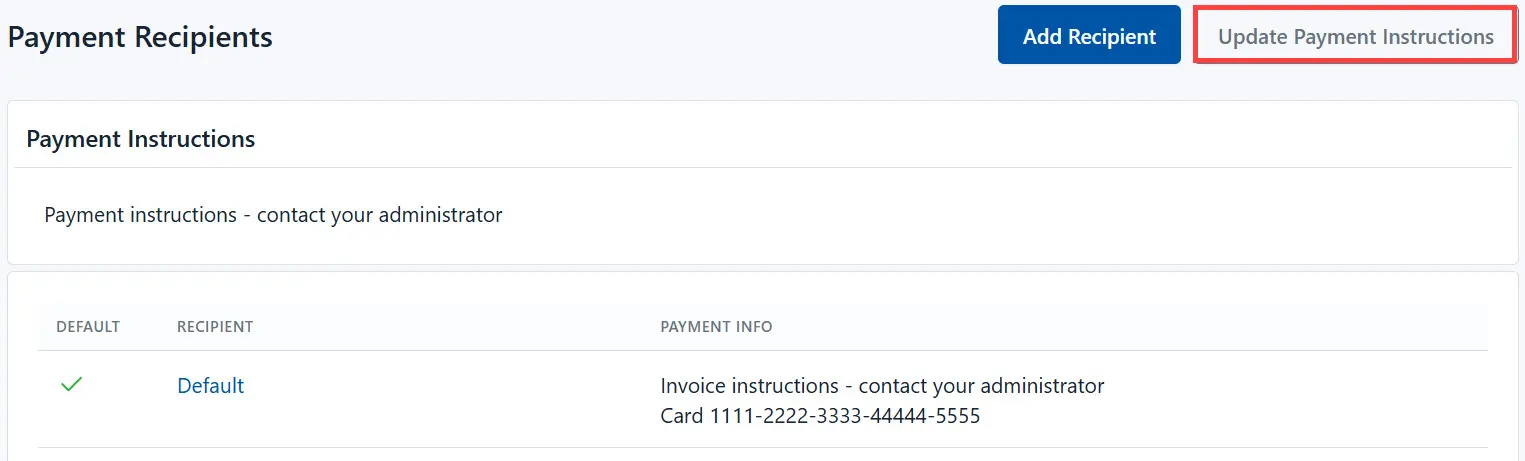 Click the Update payment instructions button