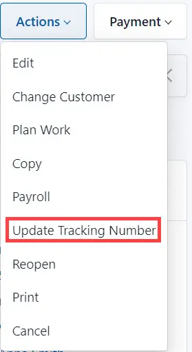 Select Update Tracking Number