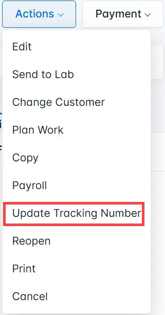 Select Update Tracking Number