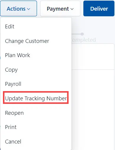 Select Update Tracking Number