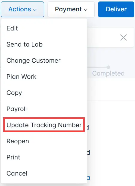 Select Update Tracking Number