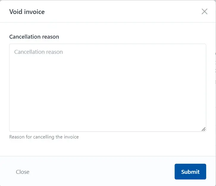 Void Invoice dialog